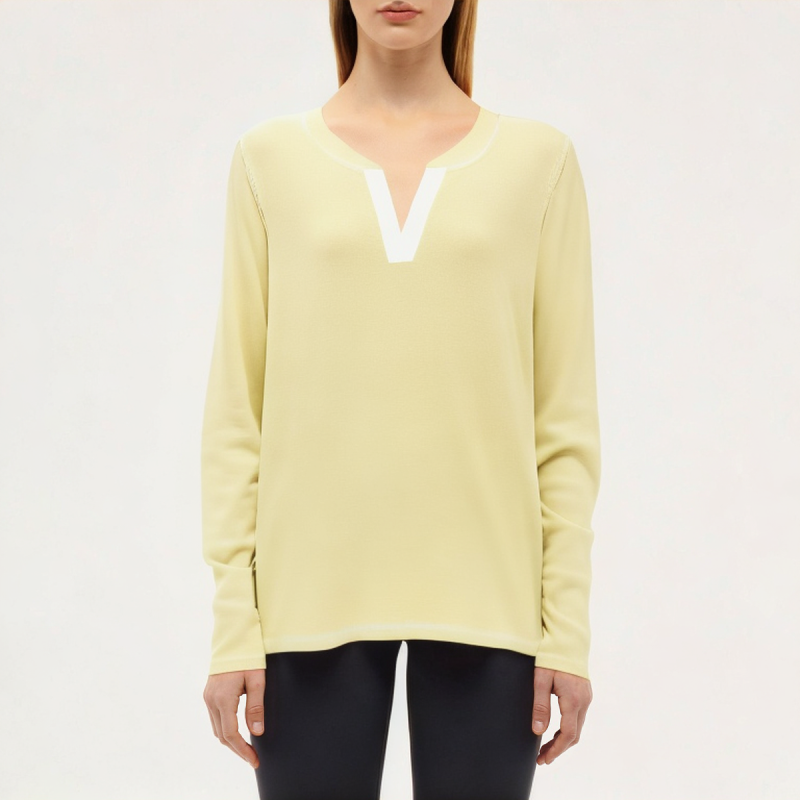 yellow-v-neck-ladies-loose-long-sleeved-t-shirt