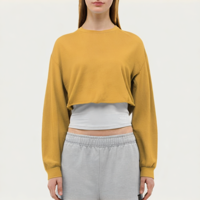 yellow-round-neck-ladies-loose-long-sleeve-t-shirt